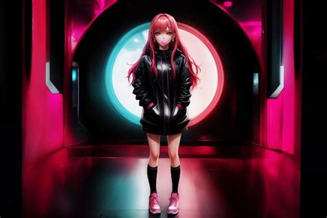 Premium AI Image | Anime girl blowing a bubble gum bubble Neon light ...