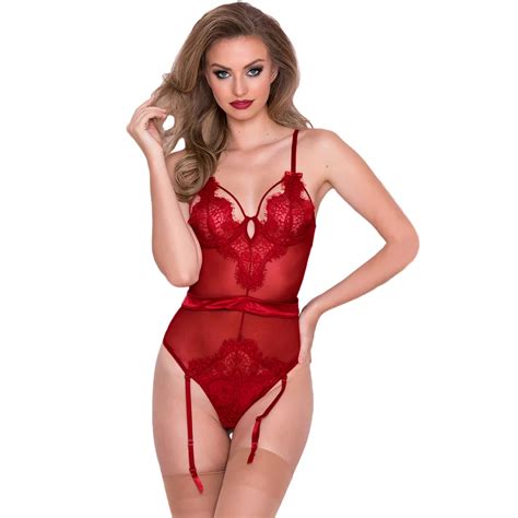 2018 New Summer Sexy Lingerie Red Blue Eyelash Lace Mesh Teddy With