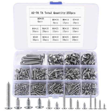 Kit Surtido De Tornillos De Madera Negra 255 Tornillos Autorroscantes