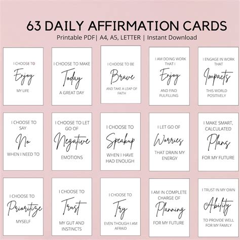 63 Affirmation Cards Printable Affirmation Cards Digital Vision Board