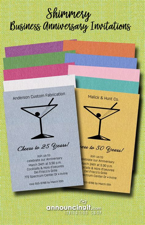 Martini Glass on Shimmery Paper Business Party Invitations at ...