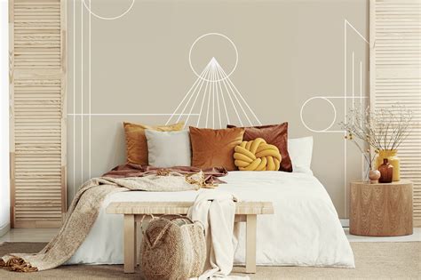 Beige geometrical wallpaper mural l Wallco