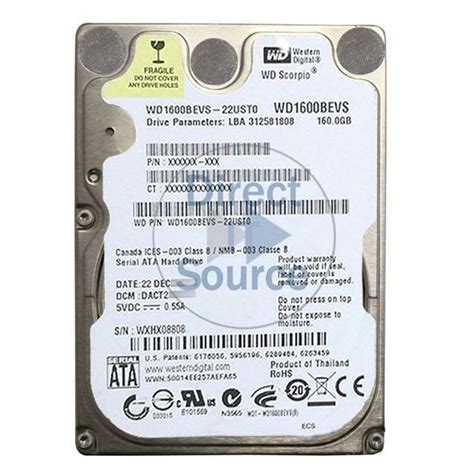 WD WD1600BEVS-22UST0 - 160GB 5.4K SATA 1.5Gbps 2.5" 8MB Hard Drive