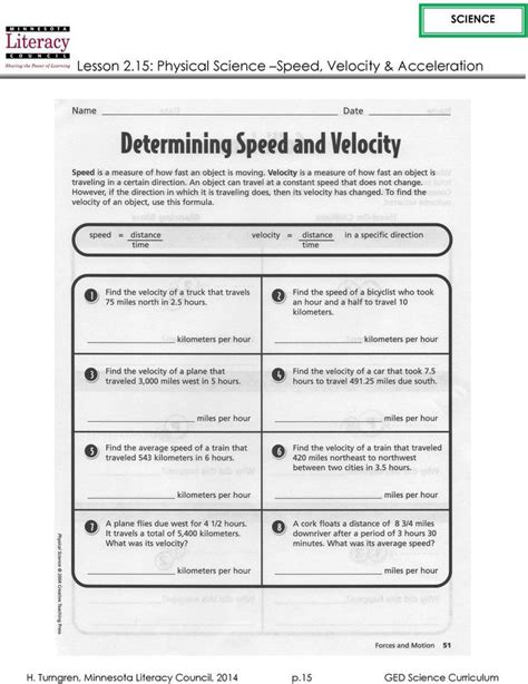 Determining Speed Velocity Worksheet Answers Scientific Method