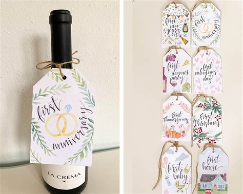 Printed Marriage Milestone Tags Watercolor Wine Tags First Year