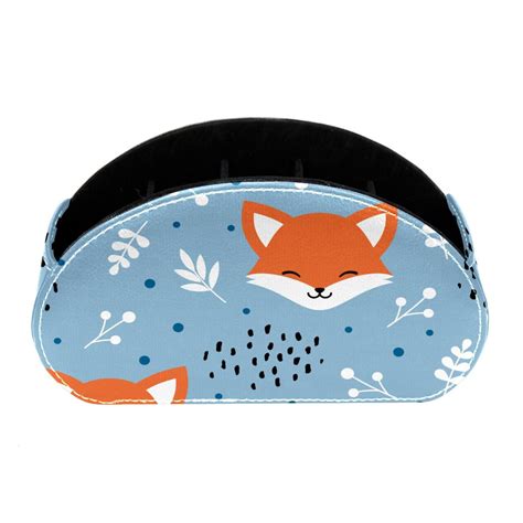 Ownta Foxes Blue Pattern Pvc Leather Brush Holder With Five