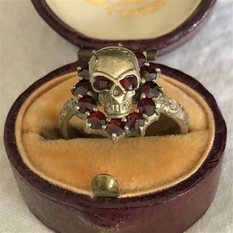 Antique Memento Mori Skull Garnet Ring Gold Garnet Skull Ring Antique