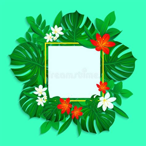 Quadro Tropical Folhas Da Selva Monstera E As Flores Coloridas