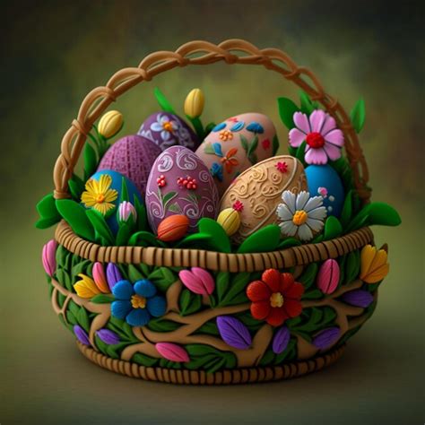 Premium Photo Easter Eggs Basket Made Of Polymer Clay Happy Easter