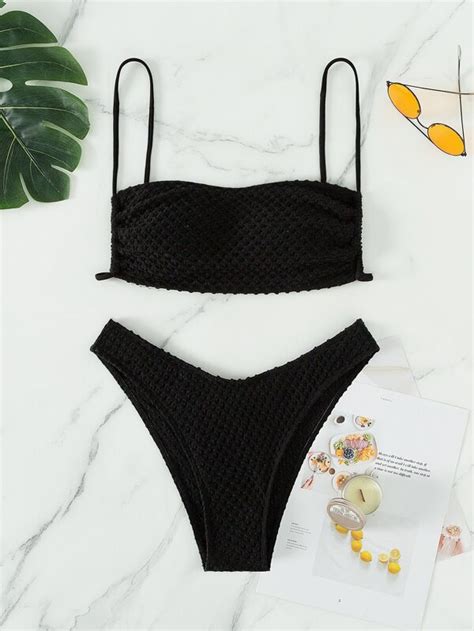 Shein Swim Basics Conjunto De Bikini Texturizado Sujetador Tipo Cami