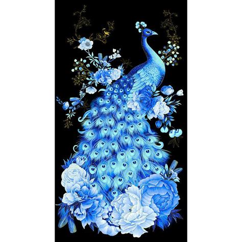 Royal Plume Royal Blue Peacock Black Metallic Panel Timeless Treasures Timeless Treasures