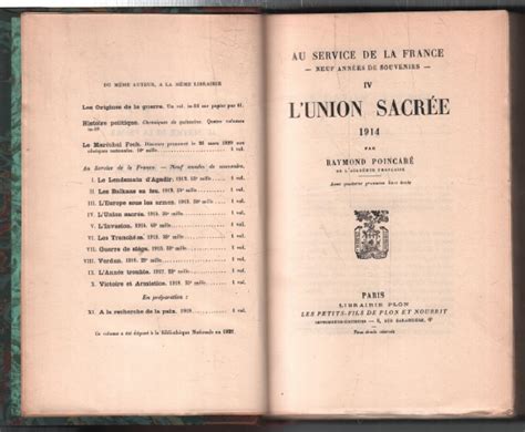 L union sacrée 1914 au service de la france neuf années de souvenirs