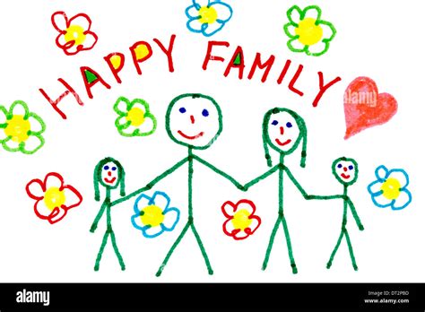 Color drawing of happy family - made by child Stock Photo - Alamy