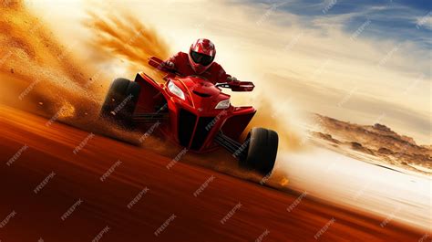 Premium AI Image | there is a man riding a red four wheeler on a dirt ...