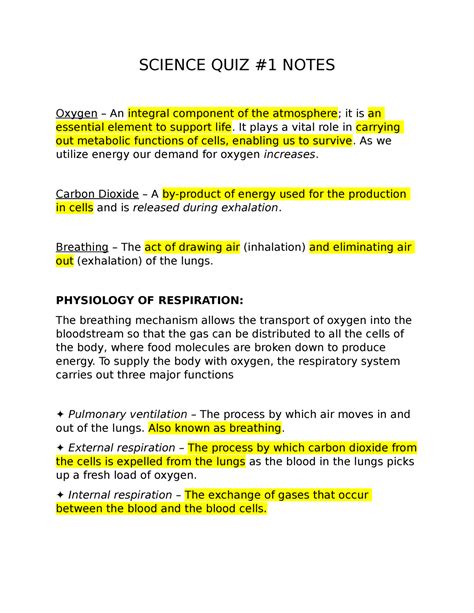 Science Quiz 1 Notes Science Quiz 1 Notes Oxygen An Integral