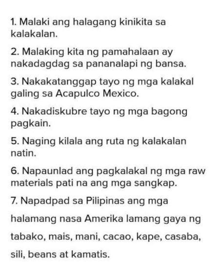 Panuto Magtala Ng Naging Epekto Ng Kalakalang Galyon Sa Bansa