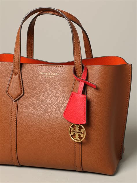 Tory Burch Outlet: tote bag in leather with logo - Brown | Tote Bags ...