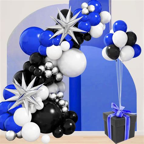 Blue Black and White Balloon Arch Kit, Navy Dark Royal Blue Black White