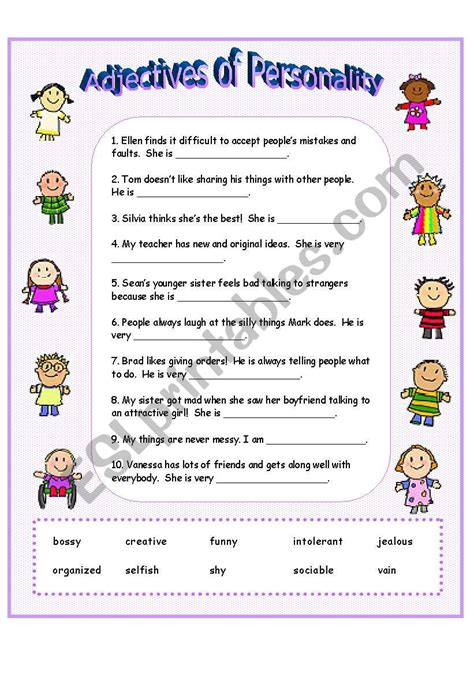 Adjectives Of Personality Esl Worksheet By Anna P