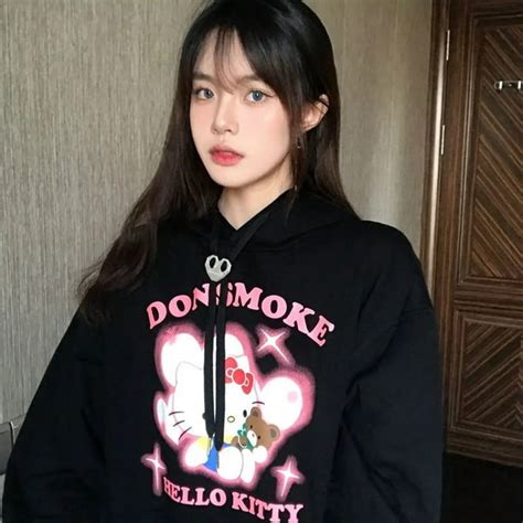 Sanrio Hello Kitty Sudadera Con Capucha De Dibujos Animados Anime Kawaii Bowknot Suelta Japonesa