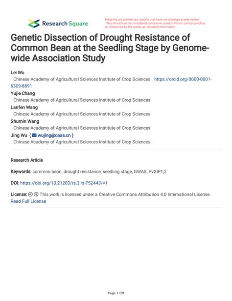 PDF Genetic Dissection Of Drought Resistance Of Common Bean At The