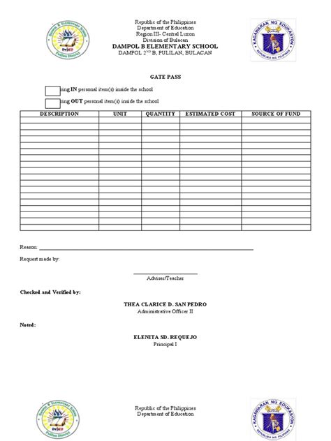 Dampol B Elementary School Gate Pass Pdf