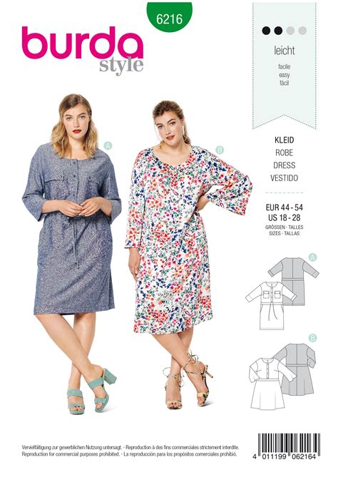 burda style pattern  womens dress  front button fastening