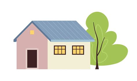 Cute house semi flat colour vector object. Town building with decorative tree. Editable cartoon ...