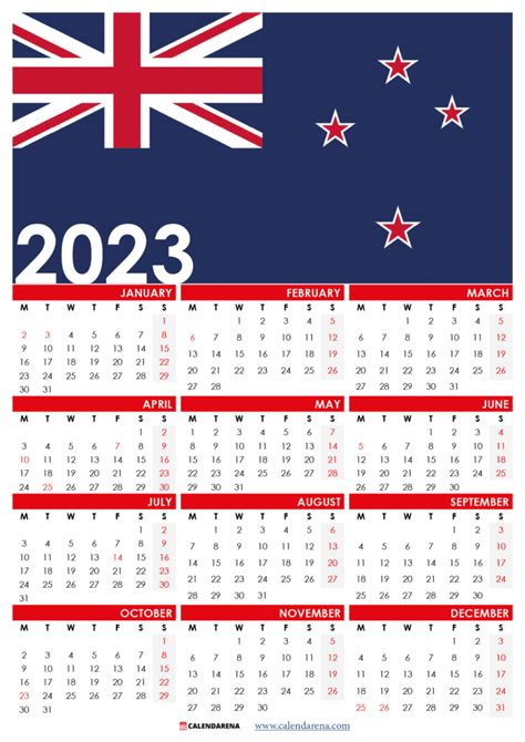 New Zealand 2023 Calendar With Holidays Printable