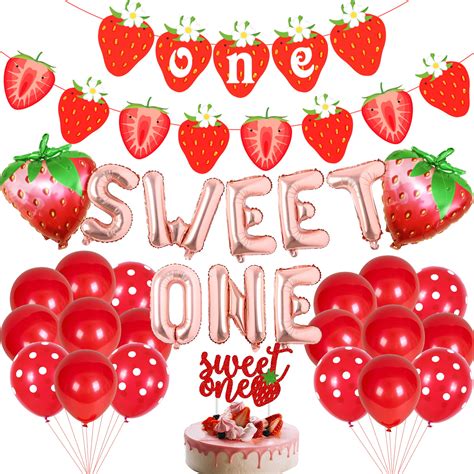 Strawberry 1st Birthday Party Decorations Set Sweet One Foil Balloons Banner Strawberry One