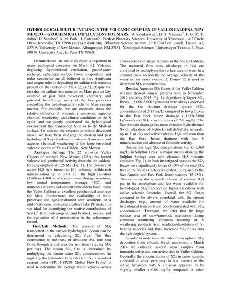 Pdf Hydrological Sulfur Cycling In The Volcanic Complex Of Valles