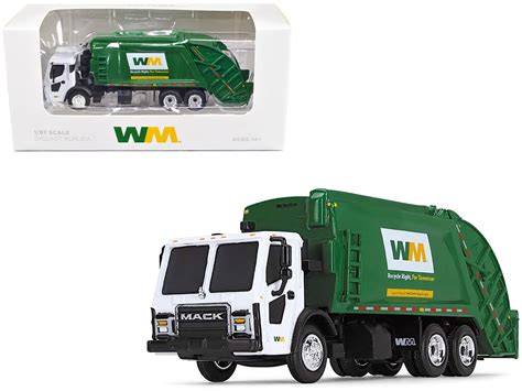 Diecast Mack LR Refuse Rear Load Garbage Truck "Waste Management" White and Green 1/87 (HO ...