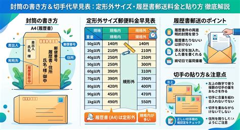 封筒の書き方や切手代の早見表で定形外サイズや履歴書郵送の料金と貼り方を徹底解説