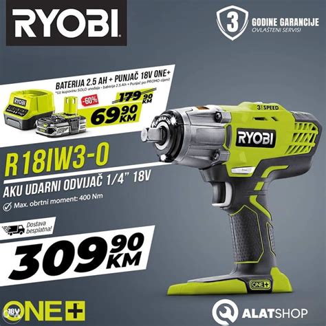 RYOBI Aku udarni odvijač 18V ONE 400 Nm R18IW3 0 SOLO Biznis i