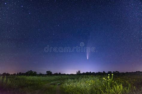 Night Sky With Neowise Comet Stock Image Image Of Meteor Galaxy