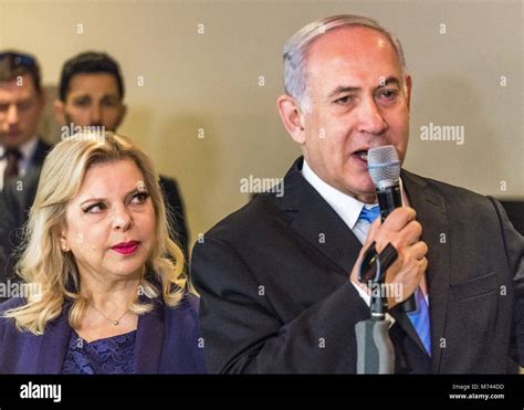 New York, USA, 8 Mar 2018. Sara Netanyahu looks at his husband Israeli Prime Minister Benjamin ...