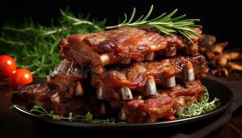 Mouthwatering Close Up Of Tasty Roasted Sliced Barbecue Pork Ribs With