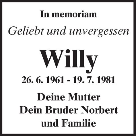 Traueranzeigen Von Willy Vrm Trauer De