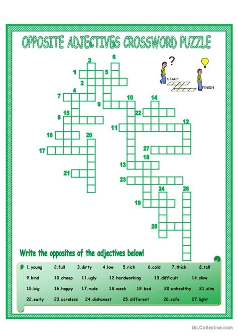 Opposite Adjectives Crossword puzzle: English ESL worksheets pdf & doc