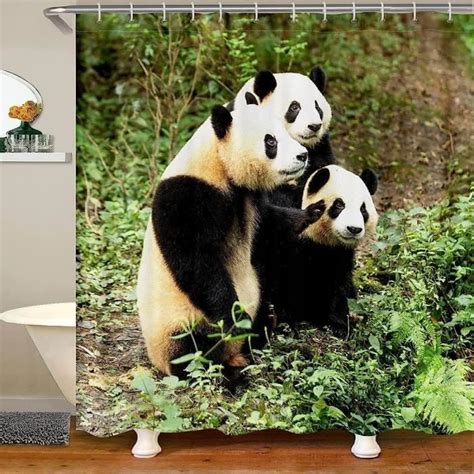 Rideau Douche Panda Rideau De Bain Panda Polyester Tissu Rideaux De