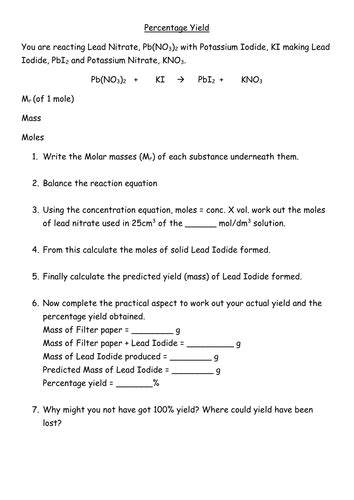 New Aqa Gcse Chemistry Percentage Yield Teaching Resources