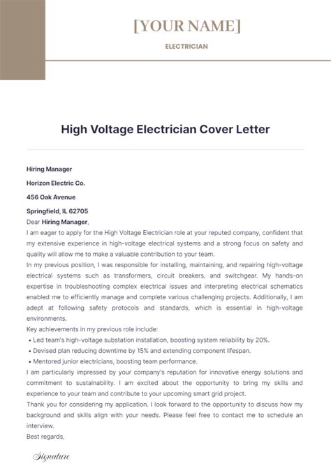 Electrician Cover Letter Templates Edit Online And Download