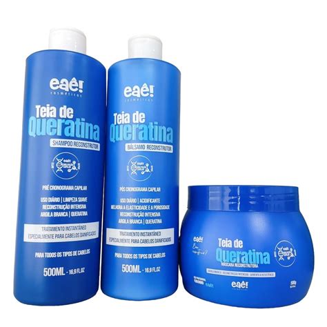 Kit Teia Queratina Eae Completo 500g Shampoo Balsamo Mascara