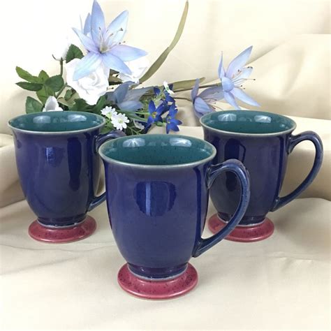 Denby Harlequin Footed Mug Available Blue Green Red Stoneware Mug