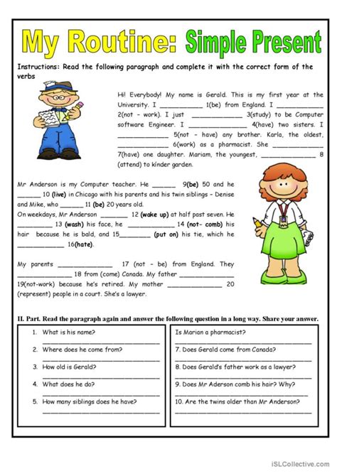 My Routine Simple Present Tense English Esl Worksheets Pdf Doc