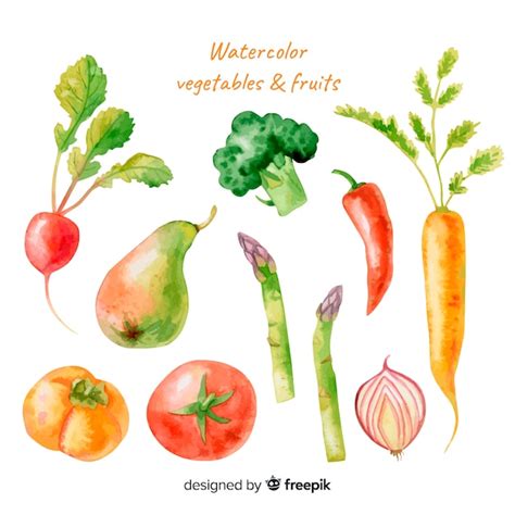 Set Frutas Y Verduras Acuarela Vector Gratis