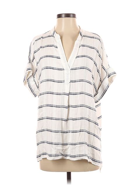 Vici 100 Rayon Stripes White Ivory Short Sleeve Blouse Size Xs 71