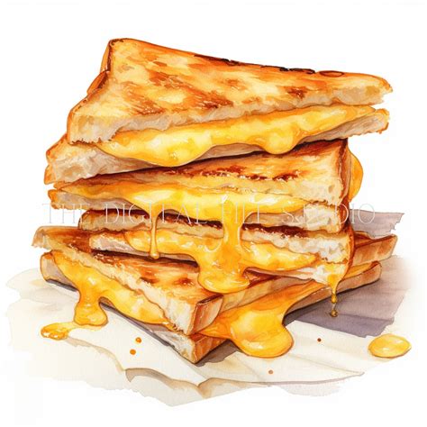 Watercolor Cheese Toasties Clipart Pngjpgpdf Cheese Toastie Digital