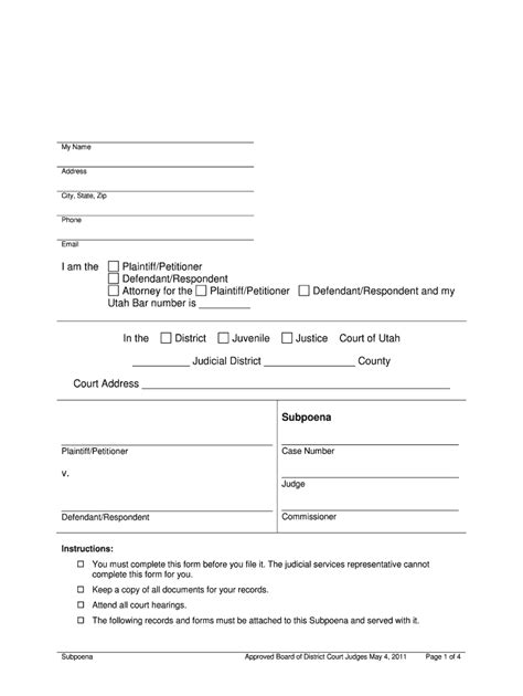 Printable Subpoena Form