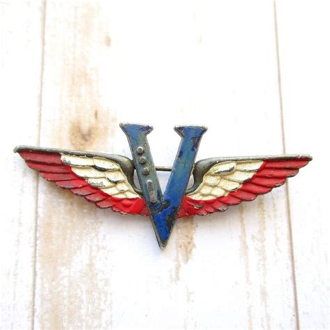 Large Wwii Victory Pin V For Victory Red White Blue Script Etsy